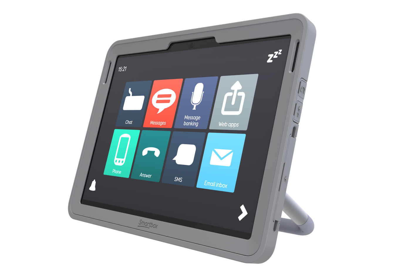 Grid Pad Go mit Symboloberfläche, aufgestellt auf dem Klappständer
